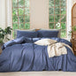 MooMee Bedding Duvet Cover Set 100% Washed Cotton Linen Like Textured Breathable Durable Soft Comfy (Heathered Blue, Cal King 104"x98")