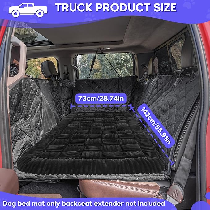 Dog Car Bed Mat, Non-Slip Backseat Extender Pet Blanket, Plaid Dog Bed for Trucks, Sedans & Large SUVs, Chew-Resistant Travel Pad for Dogs, Easy Clean & Scratch-Proof & Comfort (56"x28.7") Black-Mewly Pet