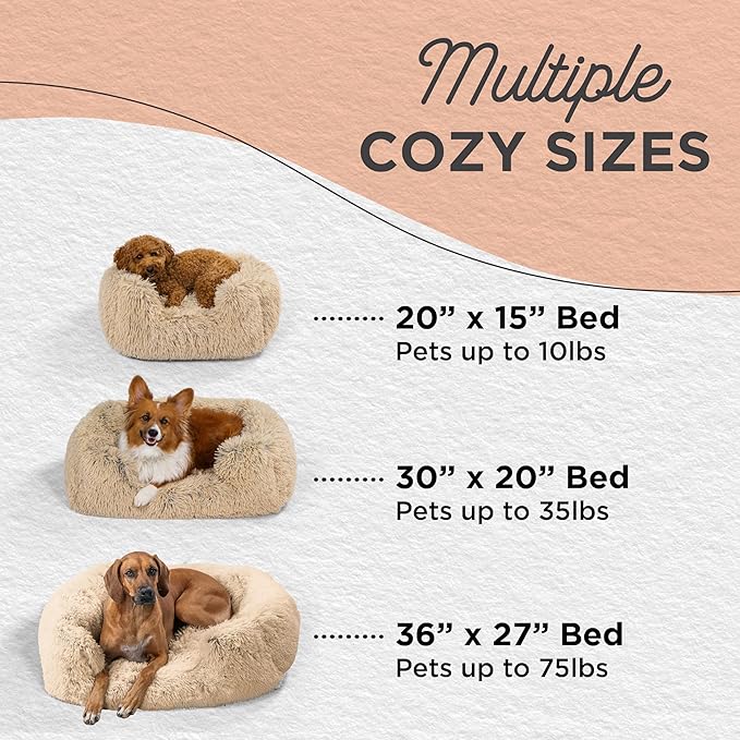 Best Friends by Sheri Shag Lounge Bed Calming Faux Fur Dog Bed, Taupe, Large 36" x 27"-Mewly Pet