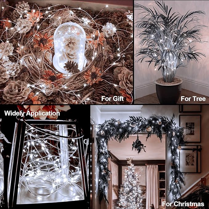 Christmas White Fairy Lights Battery Operated 6 Pack 16.4Ft 50 LEDs Silver Copper Wire Twinkle Lights for Halloween Christmas Bedroom Indoor Outdoor Wedding Dorm Parties Holiday Yard Decorations