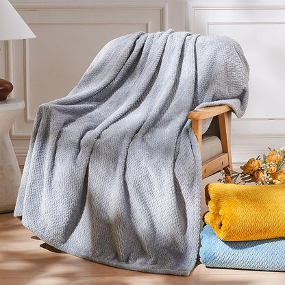 NEWCOSPLAY Super Soft Queen Blanket Grey Premium Silky Flannel Fleece Leaves Pattern Lightweight Bed Blanket All Season Use (Grey, Queen(90"x90"))
