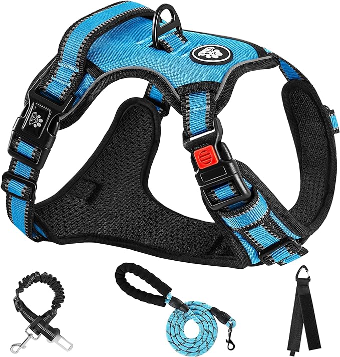 NESTROAD No Pull Dog Harness,Adjustable Oxford Dog Vest Harness with Leash,Reflective No-Choke Pet Harness with Easy Control Soft Handle for Small Medium Dogs(Medium,Blue)-Mewly Pet