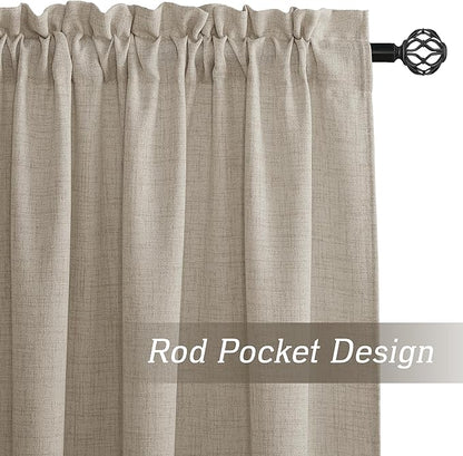 RYB HOME Natural Beige Linen Sheer Curtains 63 inches Long for Kitchen/Bedroom, Weave Textured/Rod Pocket, Light Filtering Sheer Curtains and Drapes, W 52 x L 63 inches, 2 Panels Set
