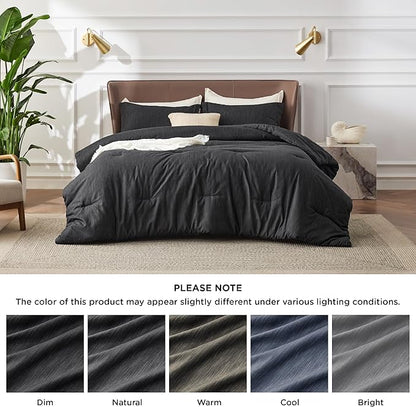 Bedsure Full Comforter Set - Black Soft Bedding for All Seasons, Cationic Dyed Bed Set, 3 Pieces, 1 Full Size Comforter (82"x86") and 2 Pillow Shams (20"x26"+2")
