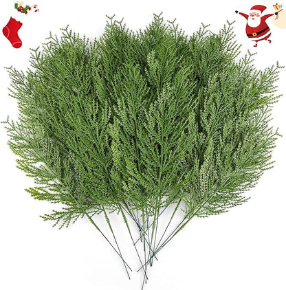 Hananona 40 Pcs Artificial Cedar Picks Faux Cedar Branches Fake Cypress Stems Plastic Pine Greenery Christmas Picks and Sprays DIY Accessories for Crafts Wreath Holiday Home Decor (40, Green)