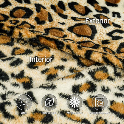 Catalonia Wearable Fleece Blanket with Sleeves and Foot Pockets for Adult Women Men, Micro Plush Comfy Wrap Sleeved Throw Blanket Robe Large, Cheetah