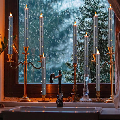 Da by 3 Pcs Flickering Flameless Battery Operated Taper Candle-Window Candles with Remote and Time-LED 3D Dynamic Flame-9.6 Inches for Wedding, Party,Home Decoration-Grey