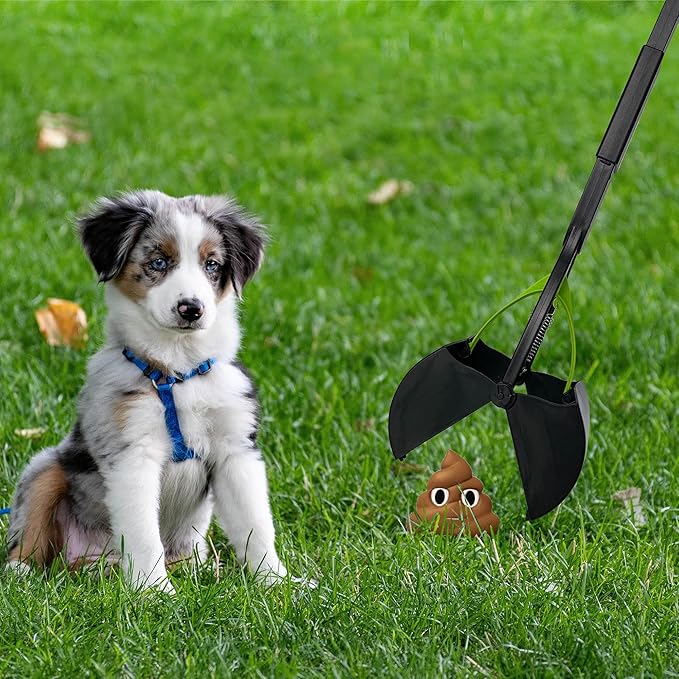 32" Pooper Scooper for Large Medium Small Dogs with Bag Attachment, Extra Long Handle Heavy Duty with 30 Dog Poop Bags & 1 Dispenser Poop Scoop, Foldable Dog Poop Picker Upper for Yard-Mewly Pet