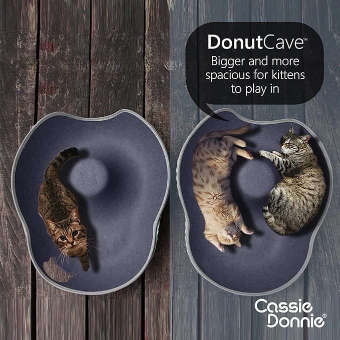 Cat Tunnel Bed for Indoor Cats, Medium Large, Donut Cave House up to 22 Lbs, Spacious for 2 Kittens (Dark Blue)-Mewly Pet