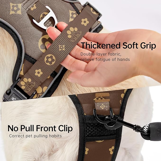 NESTROAD No Pull Dog Harness,Adjustable Oxford Dog Vest Harness with Leash,Reflective No-Choke Pet Harness with Easy Control Soft Handle for Large Dogs(X-Large,Dark Brown)-Mewly Pet