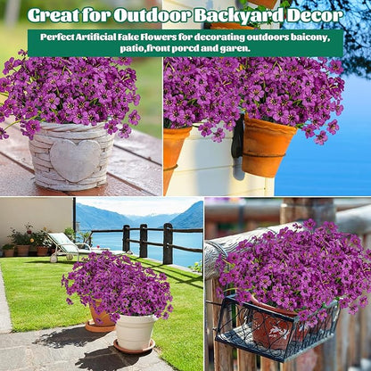 Lnoicy 24 Pcs Artificial Flowers for Outdoor,Plastic Flowers Decoration, UV Resistant Faux Flowers Shrubs, Artificial Plants for Indoor Outside Garden Home Wedding Farmhouse(Fuchsia)