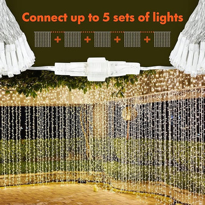 Twinkle Star 300 LED Window Fairy Curtain String Lights, 8 Modes Fairy Lights for Bedroom Wedding Party Home Garden Outdoor Indoor Wall Decorations, Warm White, 2 Pack