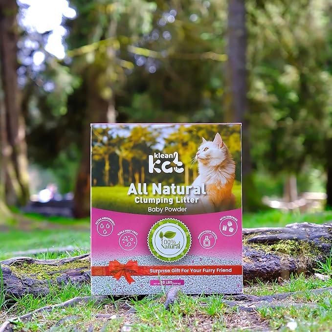 All Natural Clumping Cat Litter – Multiple Scents – Low Dust, Odor Control – Baby Powder 18 lb - Surprise Toy Inside-Mewly Pet
