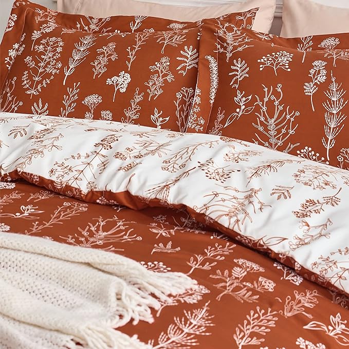 Bedsure Twin/Twin XL Comforter Set - Terracotta Bed Set, 2 Pieces Cute Floral Bedding, 1 Soft Reversible Botanical Flowers Comforter and 1 Pillow Sham
