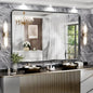 Hasipu Black Bathroom Wall-Mounted Mirror 59x39 Inch Rounded Rectangle Vanity Mirror Metal Framed Wall Mirrors Anti-Rust Surface Mount (Hangs Horizontal or Vertical)