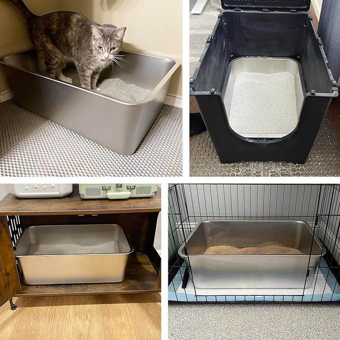 2 Pack Stainless Steel Litter Box-XXL Metal Litter Box for Big Cats 8IN Deep, Cat LitterBox-Pet Toilet Easy to Clean,High Sided Cat Litters Boxes Adult Cats,Non Stick, No Smell-Mewly Pet