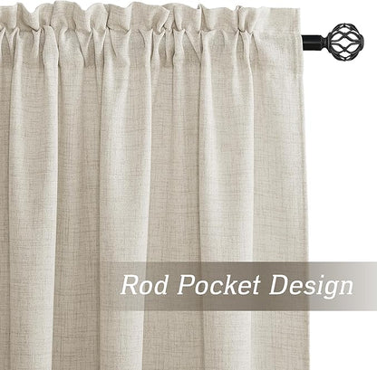 RYB HOME Curtains & Drapes Linen Sheer, Light Filtering Curtains 63 inches Long, Weave Textured/Rod Pocket, Cream Colored, W 52 x L 63 inches, 2 Panels Set