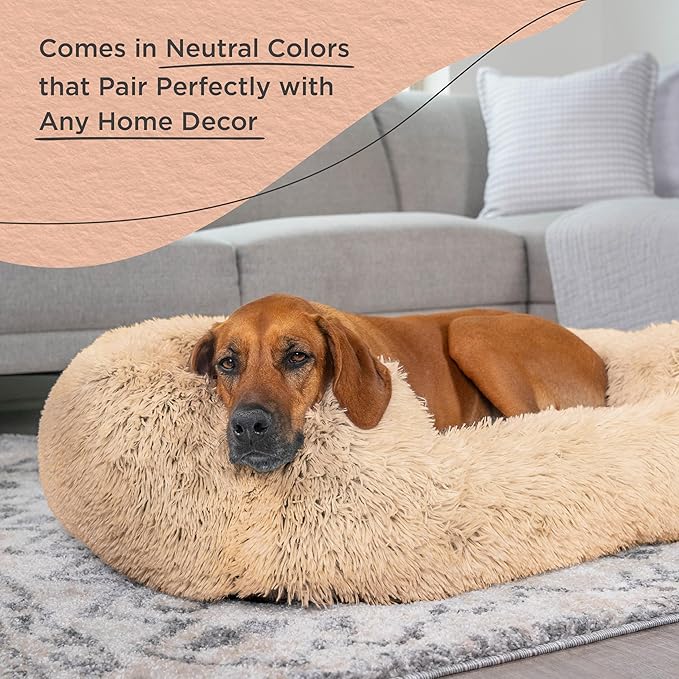 Best Friends by Sheri Shag Lounge Bed Calming Faux Fur Dog Bed, Taupe, Large 36" x 27"-Mewly Pet