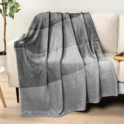 Pavilia Gray Ombre Fleece Blanket for Twin Size Bed, Soft, Lightweight, Cozy Microfiber Gift Decorative Blanket, 60x80