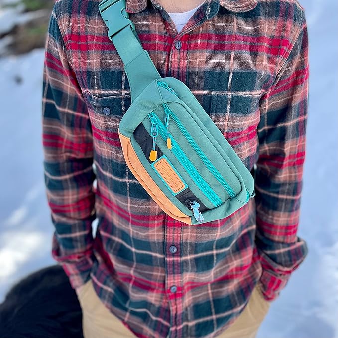 Wilderdog Utility Fanny Pack stores Treats, Balls, Keys in 3 Pockets with adjustable strap and Poop Bag dispenser (Evergreen)-Mewly Pet