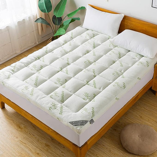 Bamboo_Viscose Mattress Topper Twin Size, Cooling Extra Thick Breathable Mattress pad, 8-21”Deep Pocket Soft Quilted Fitted Mattress Cover with Down Alternative Fill