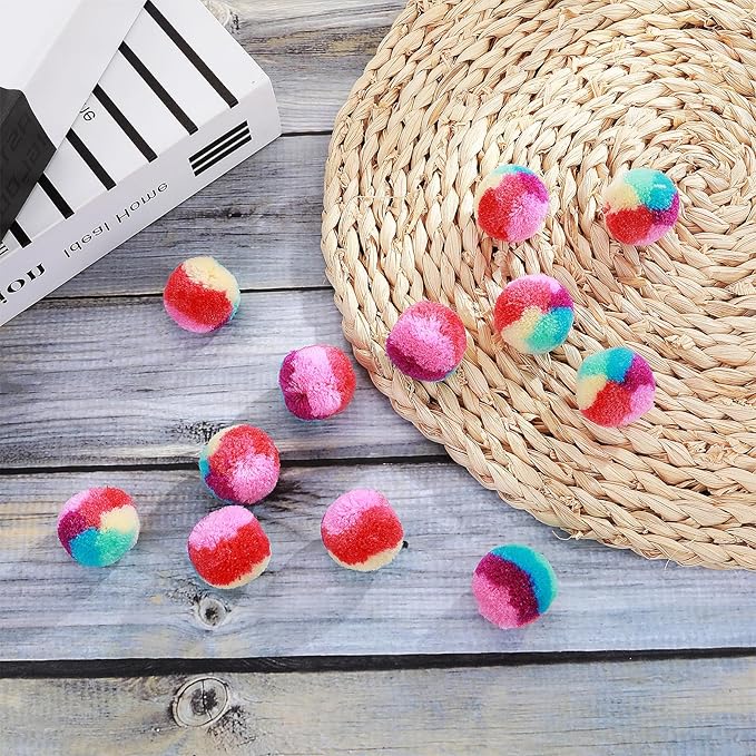 1.2 in Colorful Cat Pom Pom Ball Toys, 20 Pcs Rainbow Cat Toy Balls Soft Plush Cat Ball Interactive Training Ball for Indoor Cats & Kittens-Mewly Pet