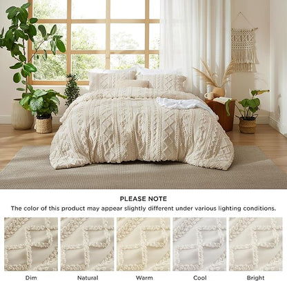 Bedsure Tufted Boho Comforter Set Oversized King - Beige Boho Bed Set, GentleSoft™ 3 Pieces Farmhouse Shabby Chic Embroidery Bedding, Gifts for Woman, Soft Jacquard Comforter for All Seasons