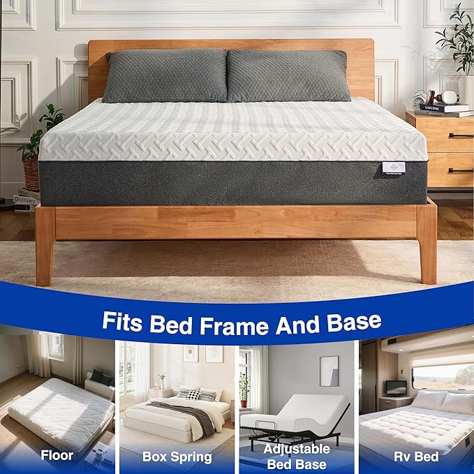 10 Inch King Green Tea Memory Foam Mattress for Cool Sleep & Pressure Relief, Bed in a Box, Removable Cover No Fiberglass, CertiPUR-US Certified