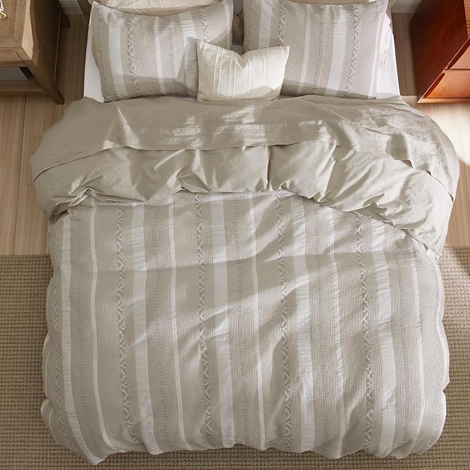 Bedsure Waffle Weave Duvet Cover King - 100% Cotton Boho Duvet Cover with 2 Pillowcases - Linen Color Textured Comforter Cover with Zipper Closure (King, 104"x90")