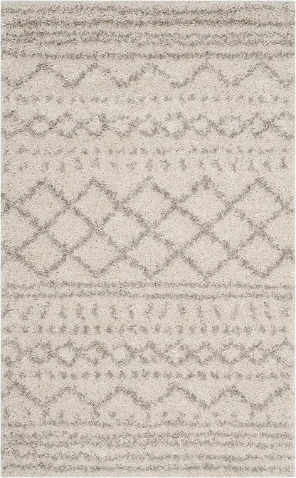 SAFAVIEH Arizona Shag Collection Accent Rug - 2'6" x 4', Ivory & Beige, Moroccan Design, Non-Shedding & Easy Care, 1.6-inch Thick Ideal for High Traffic Areas in Foyer, Living Room, Bedroom (ASG741A)