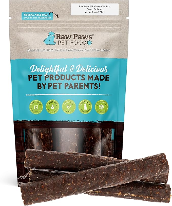 Raw Paws Wild-Caught Venison Dog Treats, 6-oz - Packed in USA - Real Meat Jerky - Single Ingredient Venison for Dogs-Mewly Pet