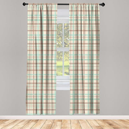Ambesonne Plaid Curtains, Scottish Country Style Tartan with Abstract Design Diagonal Striped Lines, Window Treatments 2 Panel Set for Living Room Bedroom, Pair of - 28" x 95", Mint Green