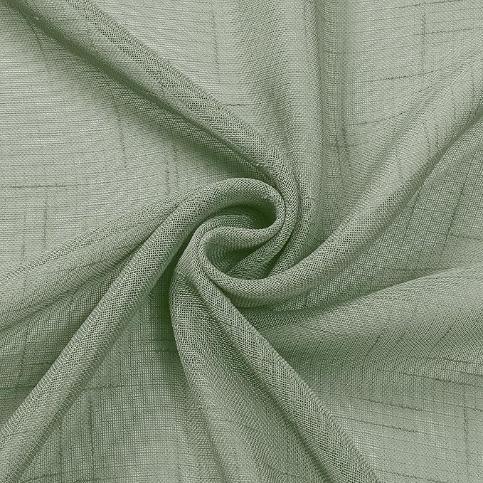 Aiyufeng Sheer Sage Green Kitchen Curtains 24 inch Length 2 PCS, Semi Sheer Linen Curtains for Bedroom, Faux Linen Textured Burlap Short Tier Farmhouse Cafe Curtains for Small Windows, 30Wx24L inch