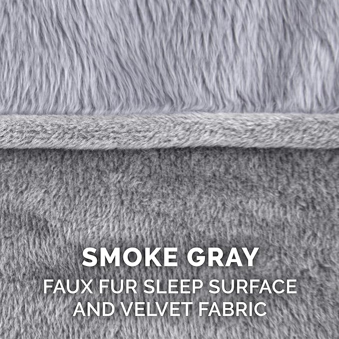 Furhaven Pillow Dog Bed for Large Dogs w/ Removable Bolsters & Washable Cover - Faux Fur & Velvet Sofa - Smoke Gray, Jumbo/XL-Mewly Pet