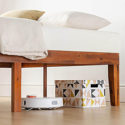 Mellow Naturalista Classic 16 Inch Solid Wood Platform Bed with Wooden Slats, Cherry, Queen