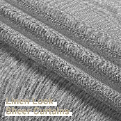 Aiyufeng Gray Faux Linen Sheer Curtains 96 Inches Long 2 Panels, Light Filtering Textured Soft Rod Pocket Window Curtain Panels for Farmhouse Living Room Bedroom, Each 40Wx96L Inch, Grey