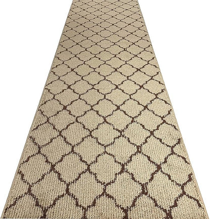 Custom Size Modern Runner Rug Carpet for Hallway Entryway Foyer Kitchen, Slip Resistant Latex Rubber Backed 31 inch Wide X Customized Length, Trellis Beige, 31 inch X 21 feet