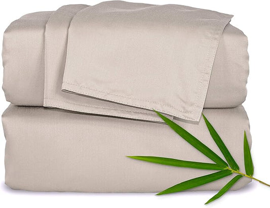 Twin Sheets by Pure Bamboo, Genuine 100% Organic Viscose Derived from Bamboo Bed Sheet Set, Luxuriously Soft & Cooling, Double Stitching, Lifetime Quality Promise (Twin, Sand)
