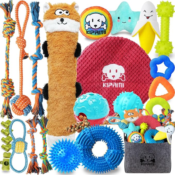 KIPRITII Puppy Toys for Dog Teething -25 Pack Various Puppy Chew Toys with Rope Toys, Dog Treat Balls & Squeaky Toy for Puppy and Small Dogs-Mewly Pet