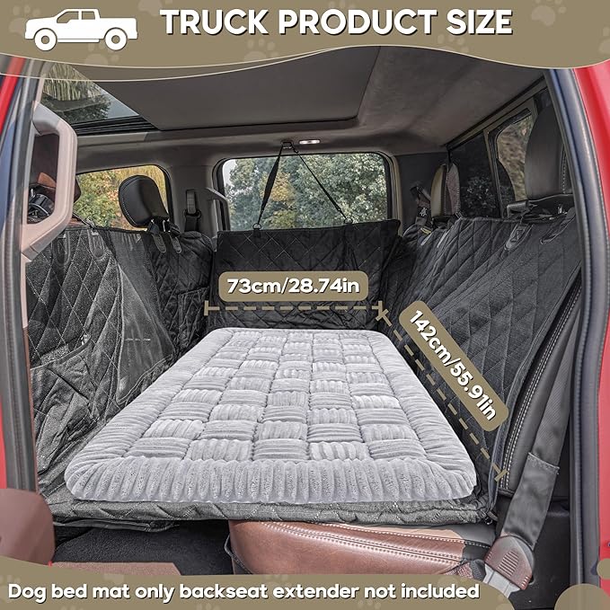 Dog Car Bed Mat, Non-Slip Backseat Extender Pet Blanket, Plaid Dog Bed for Trucks, Sedans & Large SUVs, Chew-Resistant Travel Pad for Dogs, Easy Clean & Scratch-Proof & Comfort（56"x28.7" Light Gray-Mewly Pet