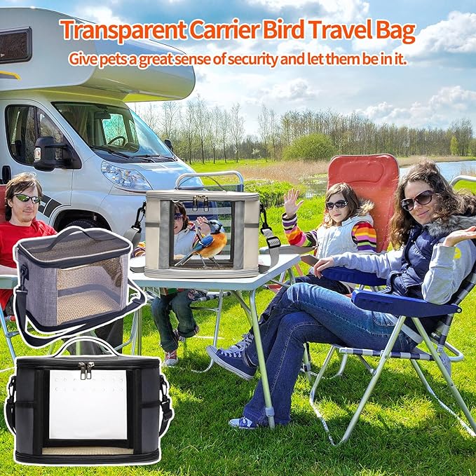 Bird Travel Carrierm, Small Bird Travel Backpack Carrier Cage with Tray and Breathable Clear Window, for Parakeet Cockatiel Budgies, for Camping Hiking (Large-Pink)-Mewly Pet