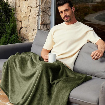 Exclusivo Mezcla Fleece Blanket Twin Size for Bed, Super Soft and Warm, All Season Use, Cozy, Plush, Lightweight, 60x80 Inches Olive Green
