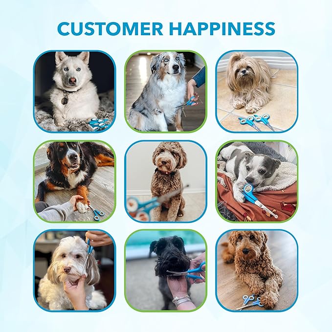 BOSHEL Dog Grooming Scissors for Dogs at Home (2 Pc) - Razor Sharp Stainless Steel Dog Scissors for Grooming - Professional Pet Scissor Set for Dogs & Cats - Best Pet Shears with Rounded Safety Tips-Mewly Pet