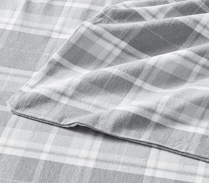 Laura Ashley - Flannel Sheets Full Size, Anti-Pilling & Wrinkle Resistant Cotton, Touchably Soft for All-Season Comfort - Bed Sheets with Matching Pillowcases & Fitted Sheet (Mulholland Plaid Grey)