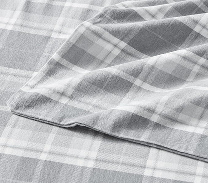 Laura Ashley - Flannel Sheets Full Size, Anti-Pilling & Wrinkle Resistant Cotton, Touchably Soft for All-Season Comfort - Bed Sheets with Matching Pillowcases & Fitted Sheet (Mulholland Plaid Grey)