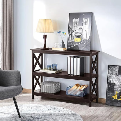 Yaheetech Console Table with 3 Storage Shelves, 3-Tier Entryway Table, Sofa Side Narrow Long Bookshelf for Hallway Living Room, Accent Furniture, Espresso