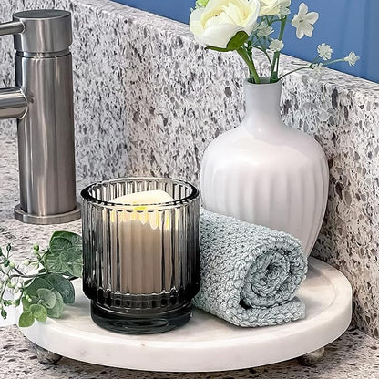 Kate Aspen Ribbed Glass Candle Holder Smoke Gray Tealight Holders for Home, Kitchen, Room or Living Room Decor - Vintage Tea Light Votive Accent for Table or Shelf Styling (Pack of 36)
