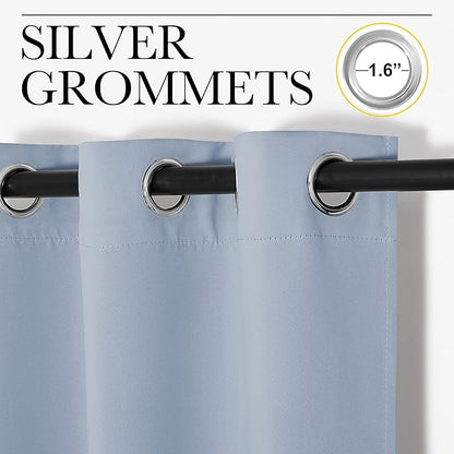 NICETOWN Vintage Blue Blackout Curtains 54 inches Length for Cafe, 2 Panels, 34" Wide, Thermal Insulated Decoration Drapes for Small Window