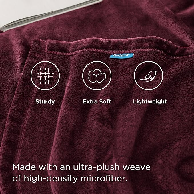 Bedsure GentleSoft Fleece Blankets Queen Size Red Burgundy - Bed Blanket Soft Lightweight Plush Fuzzy Cozy Luxury Microfiber, 90x90 inches