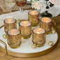 Kate Aspen Vintage Fluted Gold Glass Votive Candle Holders and Tea Lights Candles - Gold Candle Holders Set of 6 for Boho Home Decor, Kitchen Shelf and Bookshelf Decor, Rustic Table Decorations